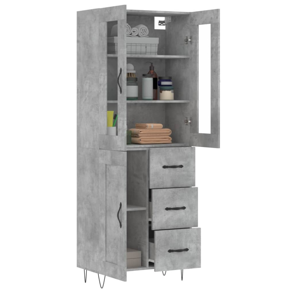 Produktbild för Högskåp betonggrå 69,5x34x180 cm konstruerat trä