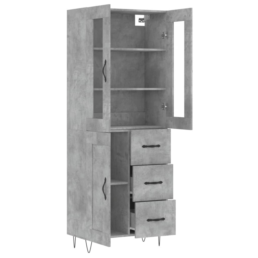 Produktbild för Högskåp betonggrå 69,5x34x180 cm konstruerat trä