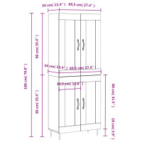Produktbild för Högskåp betonggrå 69,5x34x180 cm konstruerat trä