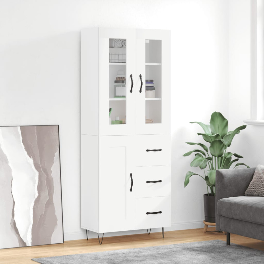 Produktbild för Högskåp vit 69,5x34x180 cm konstruerat trä