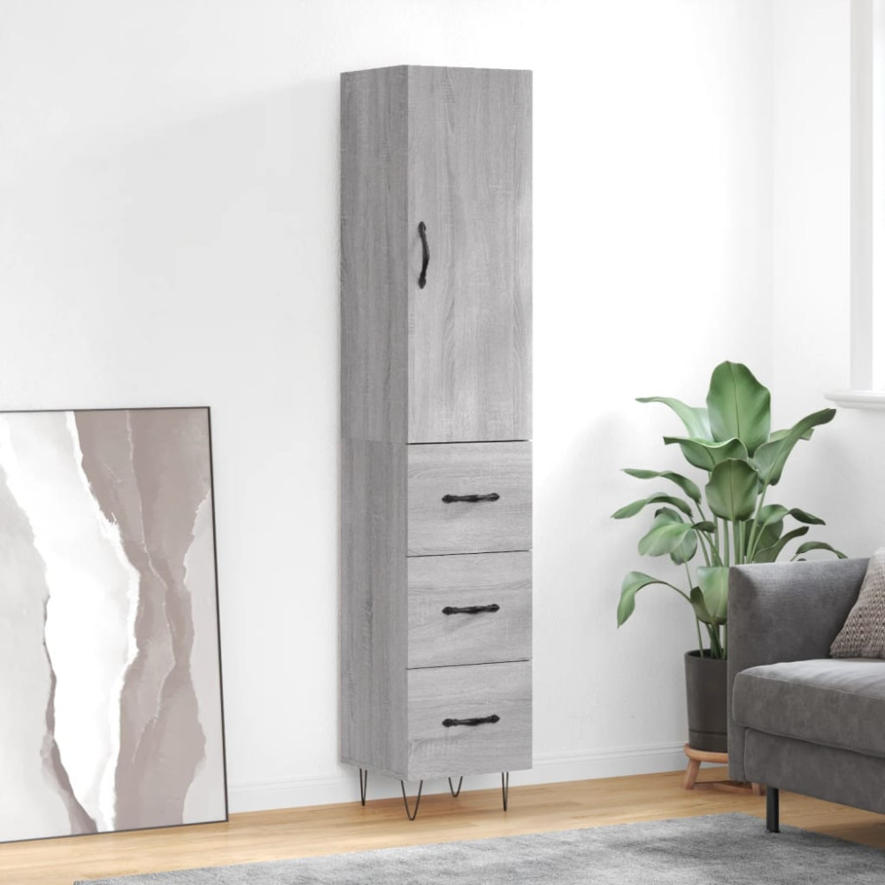 Produktbild för Högskåp grå sonoma 34,5x34x180 cm konstruerat trä