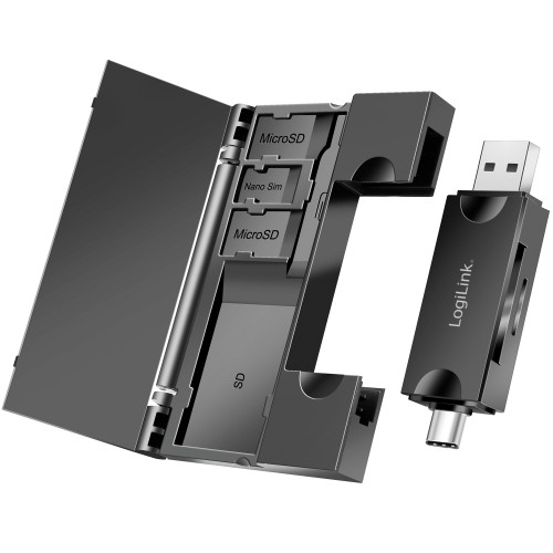 LogiLink Minneskortsläsare USB-C + USB-A MicroSD - och SD-kort inkl. förvaring