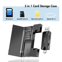 Produktbild för Minneskortsläsare USB-C + USB-A MicroSD - och SD-kort inkl. förvaring