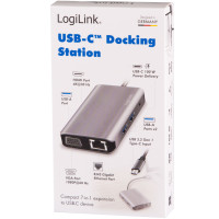 Miniatyr av produktbild för USB-C-dockningsstation 7-i-1 HDMI/VGA/RJ45/USB-C 100W PD