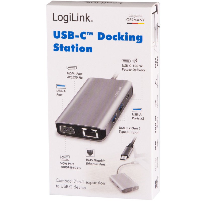 Produktbild för USB-C-dockningsstation 7-i-1 HDMI/VGA/RJ45/USB-C 100W PD