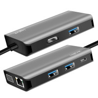 Miniatyr av produktbild för USB-C-dockningsstation 7-i-1 HDMI/VGA/RJ45/USB-C 100W PD