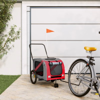 Miniatyr av produktbild för Cykelvagn för djur röd och grå oxfordtyg och järn