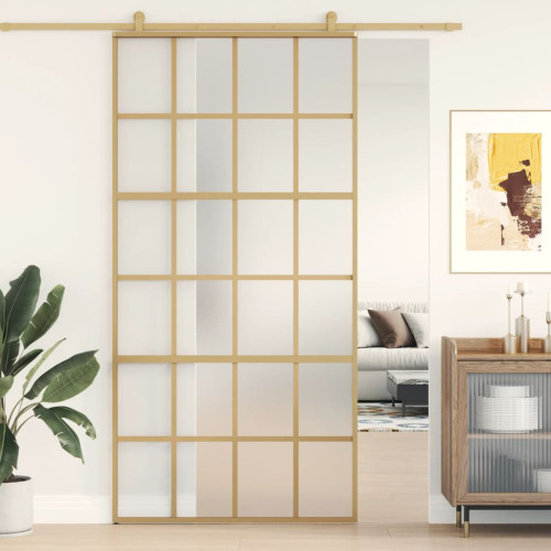 vidaXL Skjutdörr guld 102,5x205 cm frostat ESG-glas och aluminium