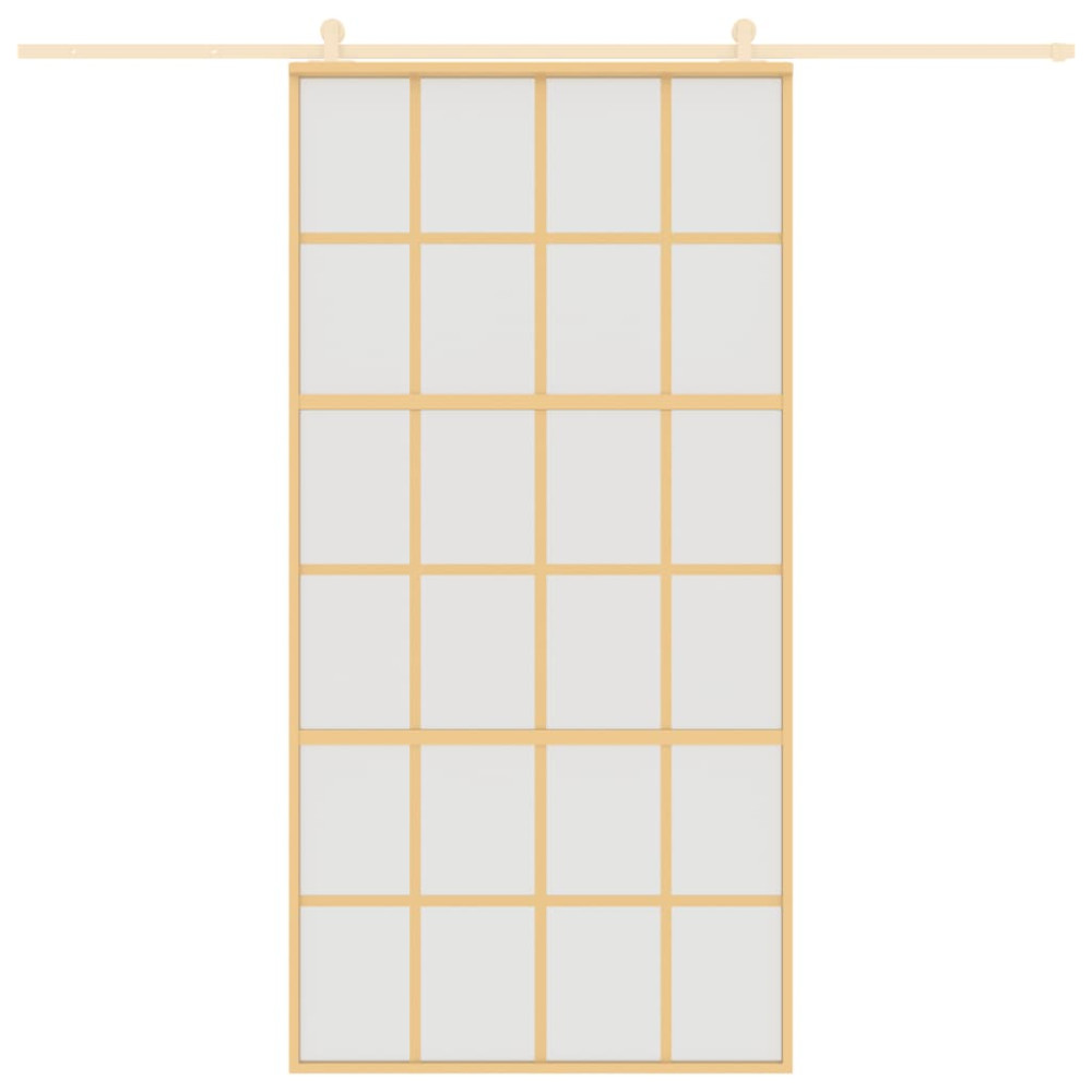 Produktbild för Skjutdörr guld 102,5x205 cm frostat ESG-glas och aluminium