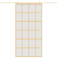 Produktbild för Skjutdörr guld 102,5x205 cm frostat ESG-glas och aluminium