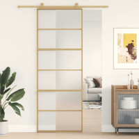 Produktbild för Skjutdörr guld 76x205 cm frostat ESG-glas och aluminium