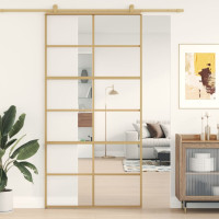 Produktbild för Skjutdörr guld 102,5x205 cm klart ESG-glas och aluminium