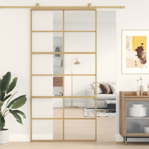 vidaXL Skjutdörr guld 102,5x205 cm klart ESG-glas och aluminium