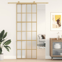 Produktbild för Skjutdörr guld 76x205 cm frostat ESG-glas och aluminium