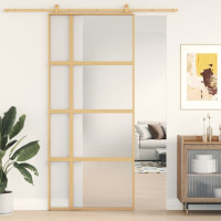 Produktbild för Skjutdörr guld 90x205 cm frostat ESG-glas och aluminium