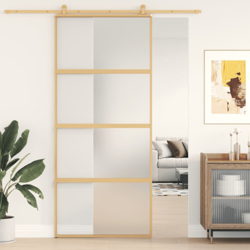 vidaXL Skjutdörr guld 90x205 cm frostat ESG-glas och aluminium