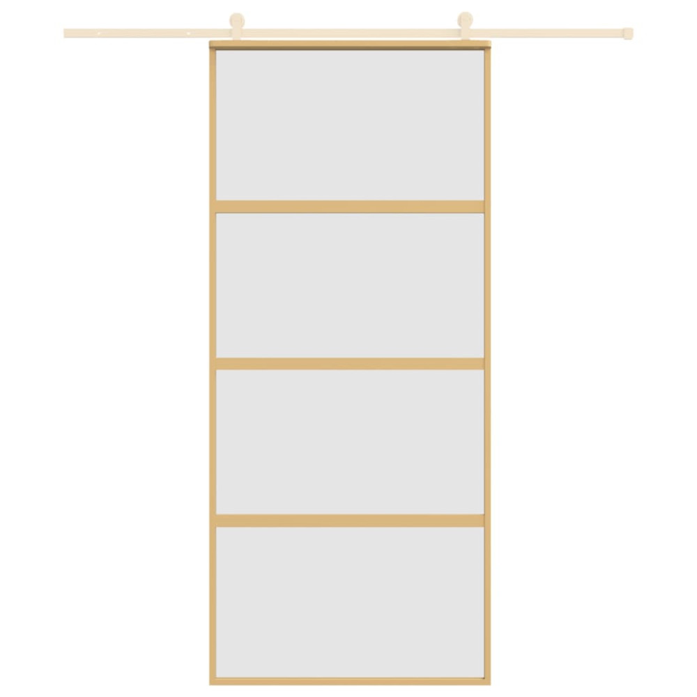 Produktbild för Skjutdörr guld 90x205 cm frostat ESG-glas och aluminium