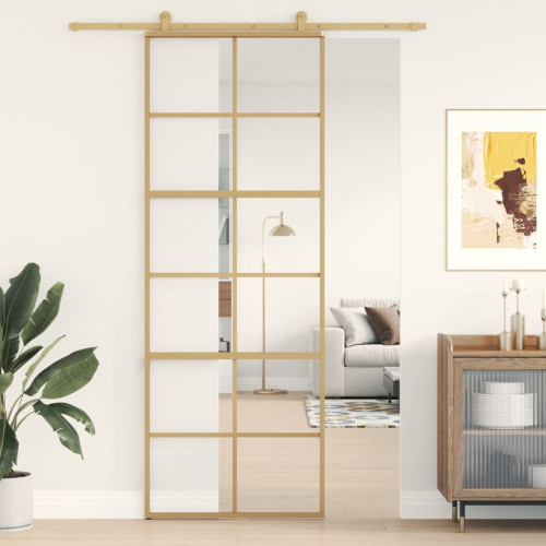 vidaXL Skjutdörr guld 76x205 cm klart ESG-glas och aluminium