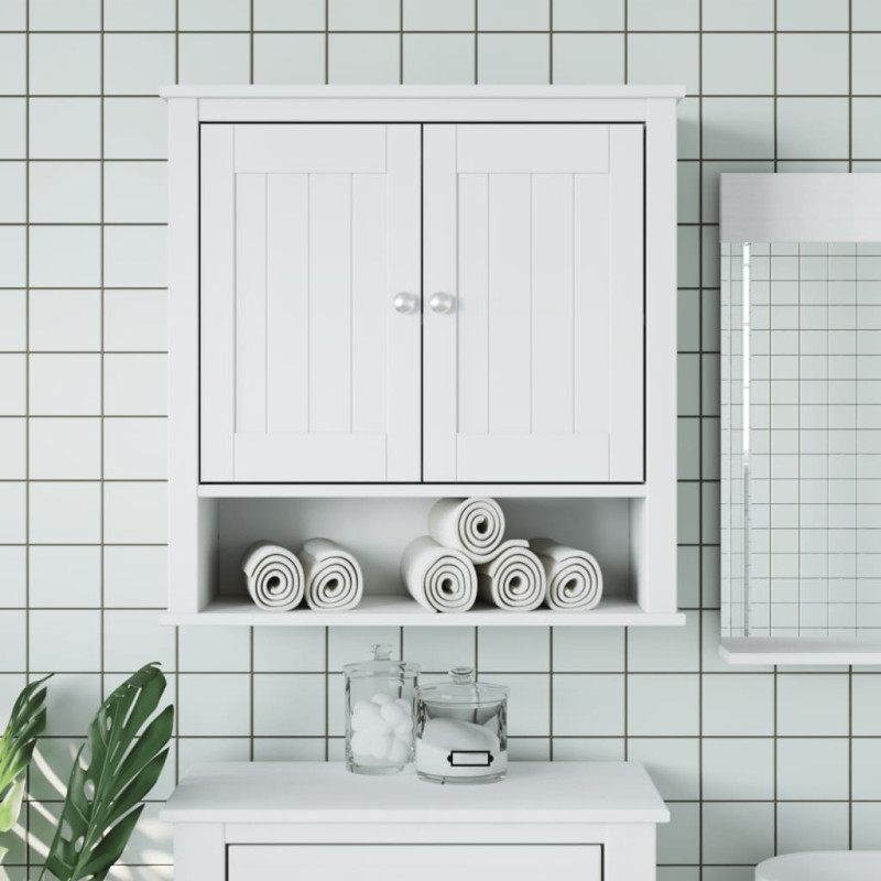 Produktbild för Väggmonterad badrumsskåp BERG vit 69,5x27x71,5 cm massivt trä