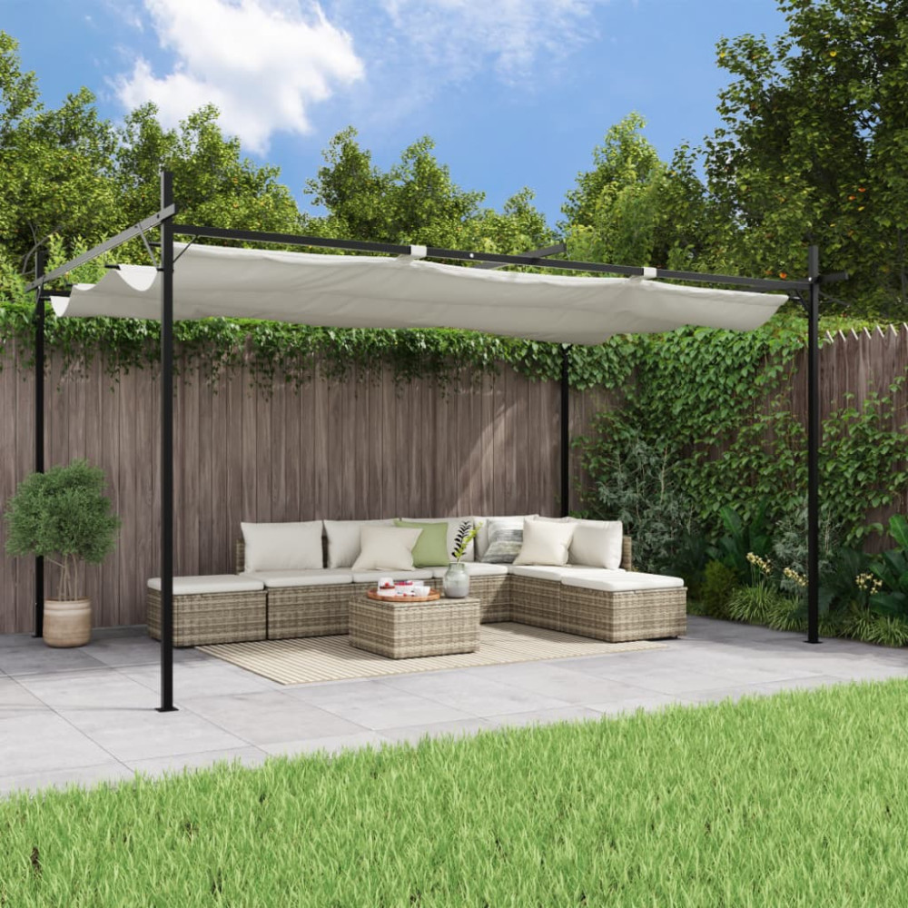 Produktbild för Pergola med infällbart tak gräddvit 395x292x230 cm