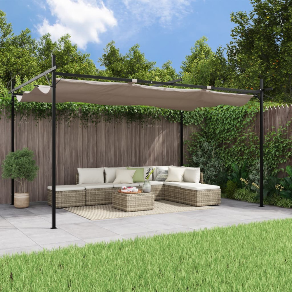 Produktbild för Pergola med infällbart tak taupe 395x292x230 cm