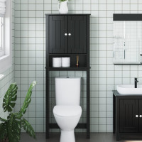 Produktbild för Förvaringsskåp ö. toalett BERG svart 60x27x164,5 cm massivt trä