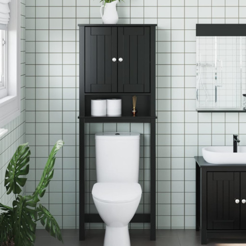 vidaXL Förvaringsskåp ö. toalett BERG svart 60x27x164,5 cm massivt trä