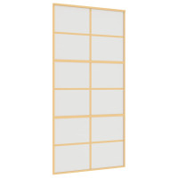 Produktbild för Skjutdörr guld 102,5x205 cm frostat ESG-glas och aluminium