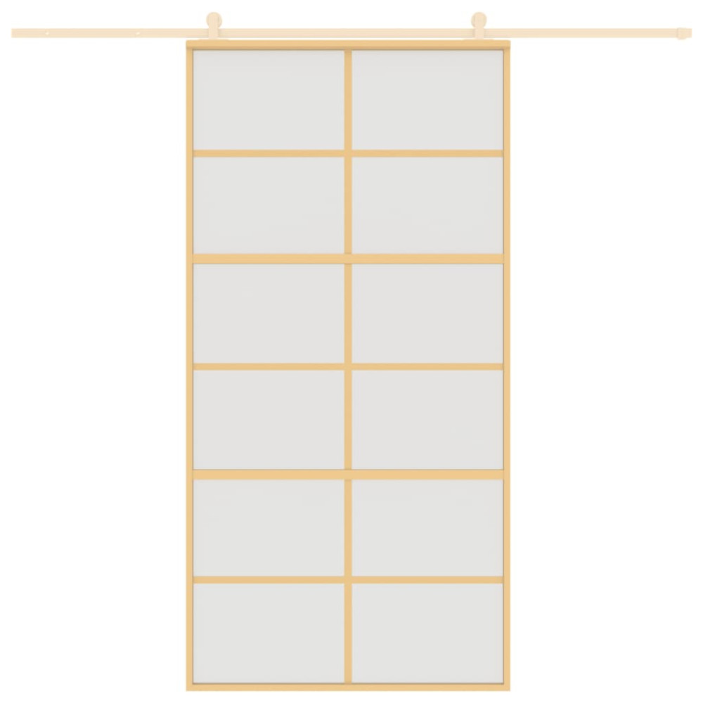 Produktbild för Skjutdörr guld 102,5x205 cm frostat ESG-glas och aluminium