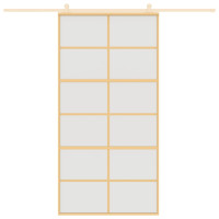 Produktbild för Skjutdörr guld 102,5x205 cm frostat ESG-glas och aluminium