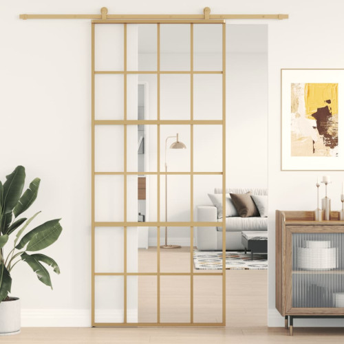 vidaXL Skjutdörr guld 90x205 cm klart ESG-glas och aluminium
