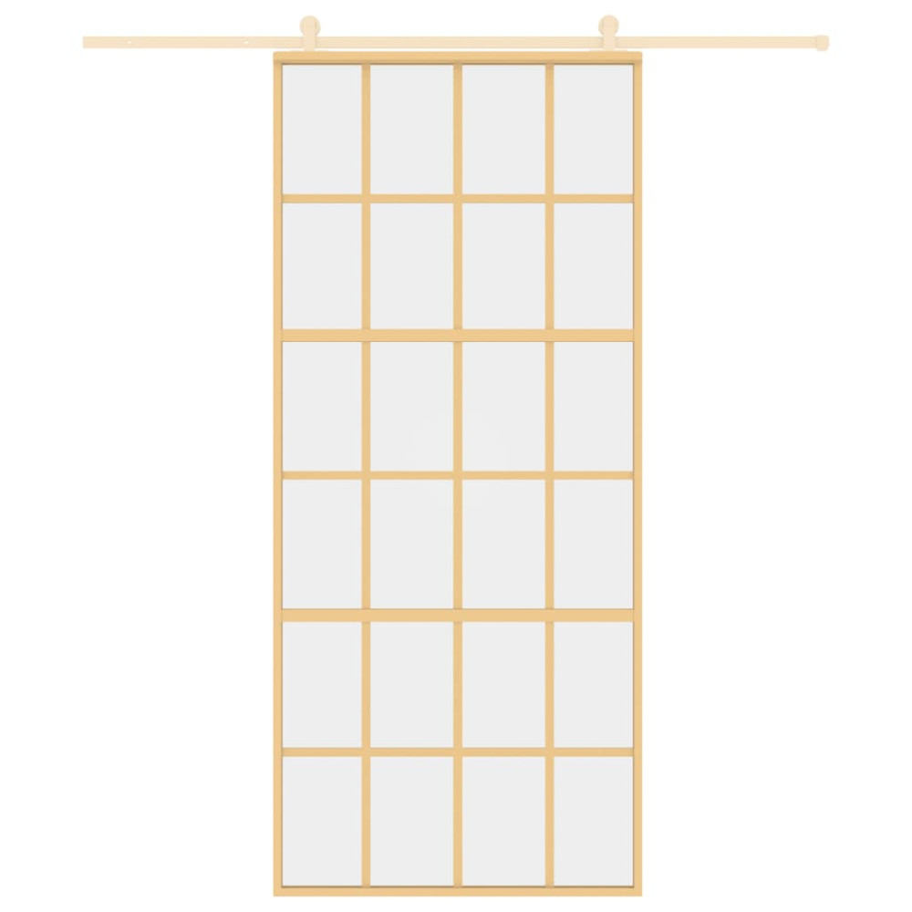 Produktbild för Skjutdörr guld 90x205 cm klart ESG-glas och aluminium