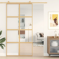 Produktbild för Skjutdörr guld 102,5x205 cm klart ESG-glas och aluminium