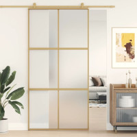 Produktbild för Skjutdörr guld 102,5x205 cm frostat ESG-glas och aluminium