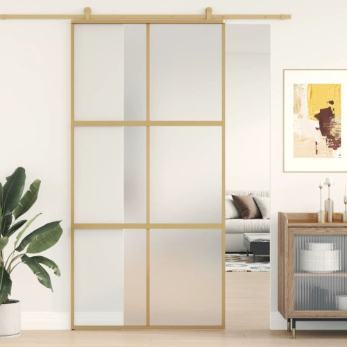 vidaXL Skjutdörr guld 102,5x205 cm frostat ESG-glas och aluminium