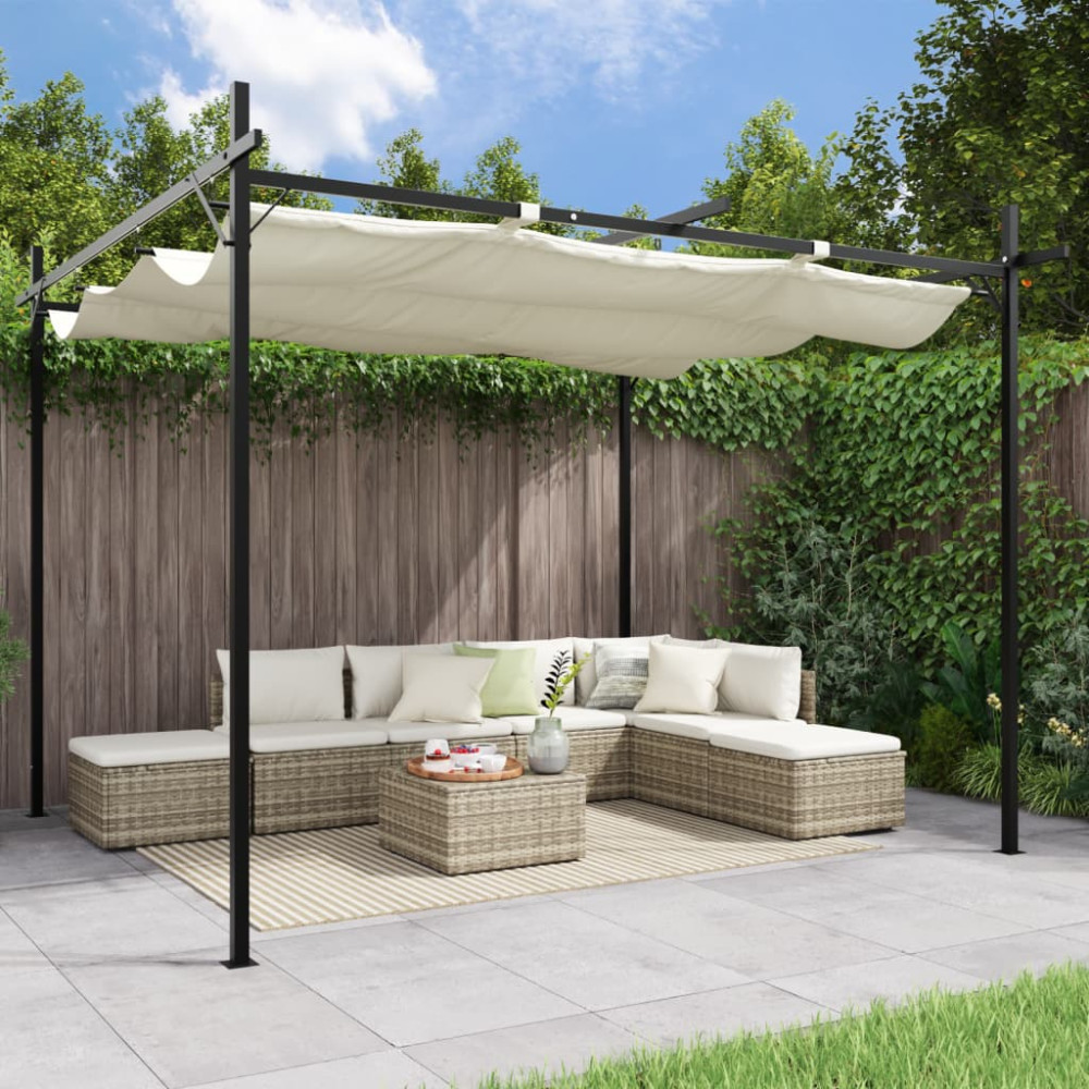 Produktbild för Pergola med infällbart tak gräddvit 295x292x230 cm