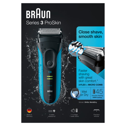 Braun Braun Series 3 ProSkin 3045s Folierakapparat Trimmer Svart, Blå