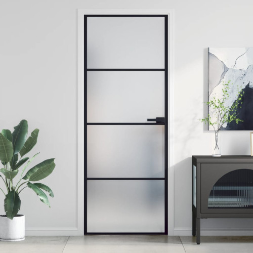 vidaXL Innerdörr svart 76x201,5 cm härdat glas och aluminium slim