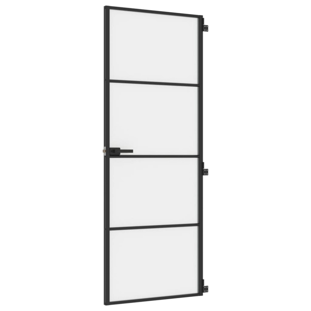 Produktbild för Innerdörr svart 76x201,5 cm härdat glas och aluminium slim