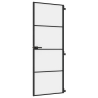 Produktbild för Innerdörr svart 76x201,5 cm härdat glas och aluminium slim