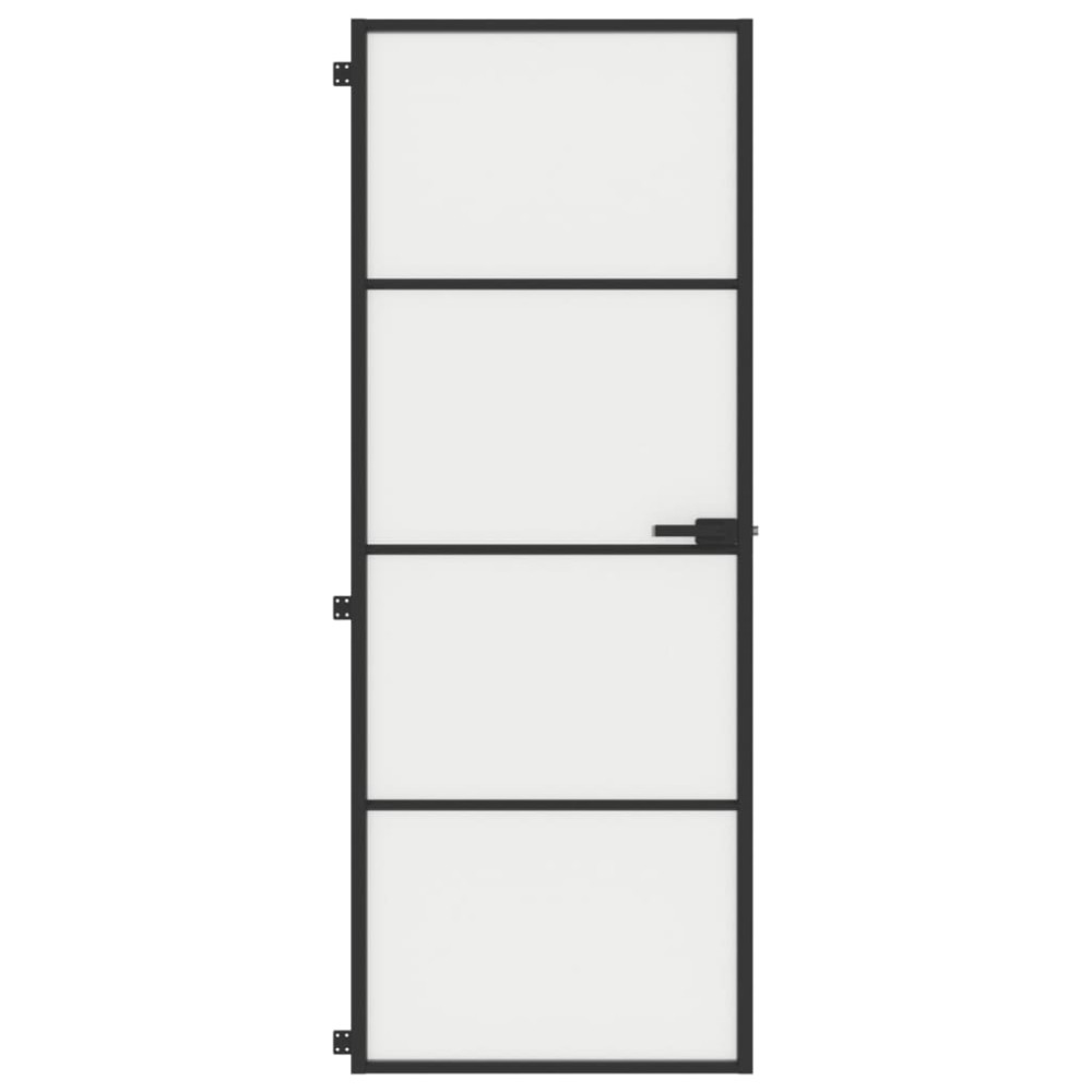 Produktbild för Innerdörr svart 76x201,5 cm härdat glas och aluminium slim