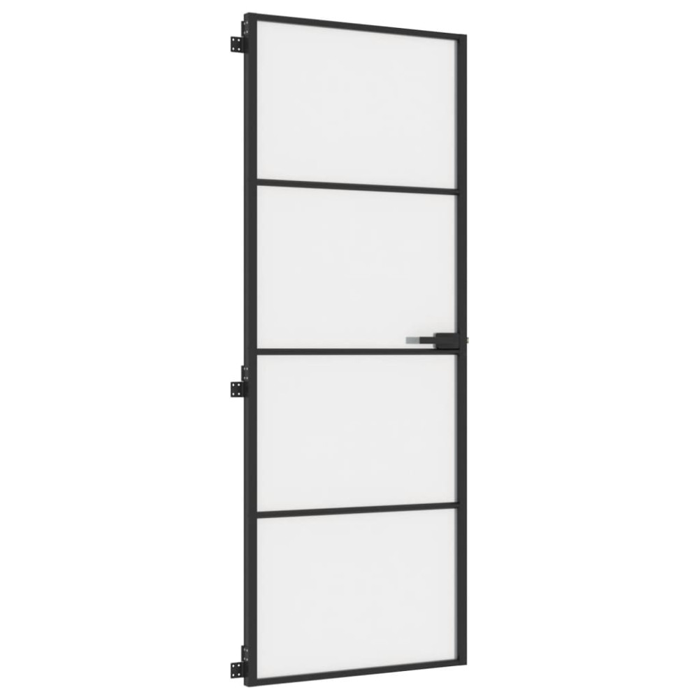 Produktbild för Innerdörr svart 76x201,5 cm härdat glas och aluminium slim