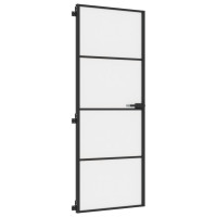 Produktbild för Innerdörr svart 76x201,5 cm härdat glas och aluminium slim