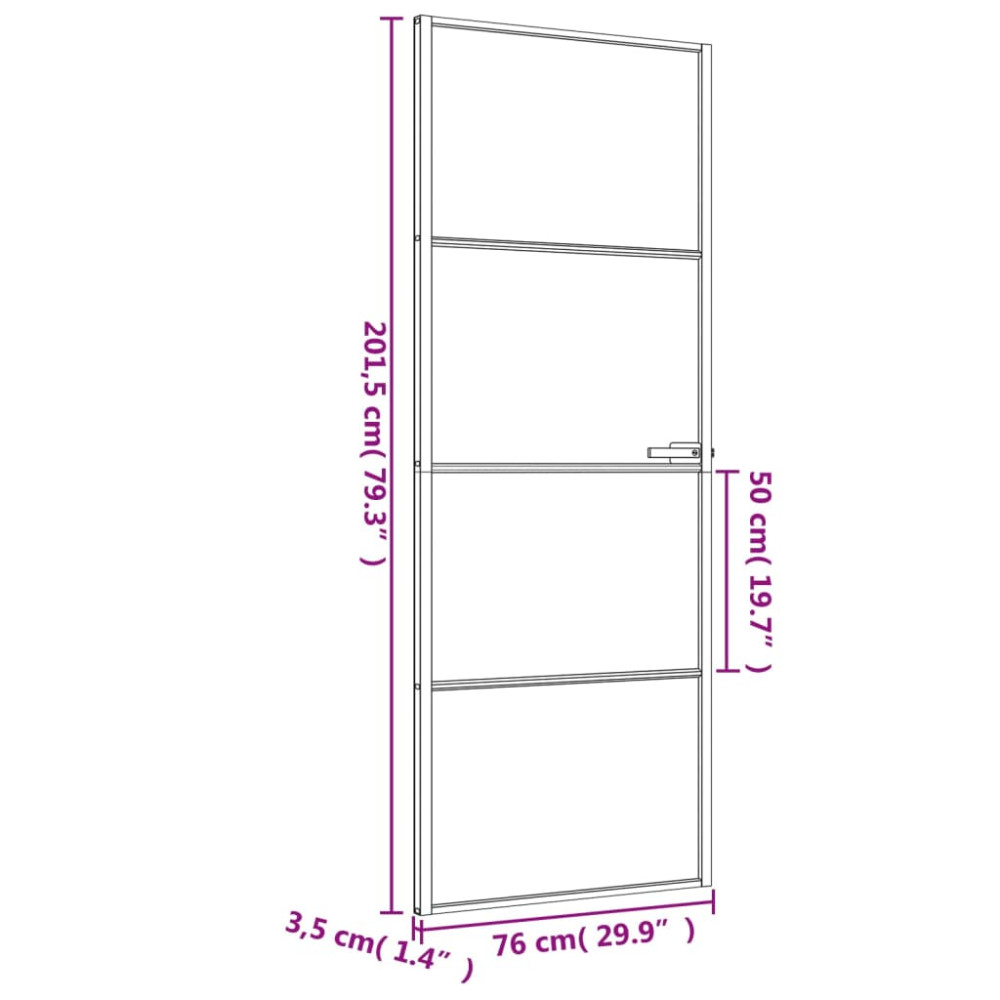 Produktbild för Innerdörr svart 76x201,5 cm härdat glas och aluminium slim