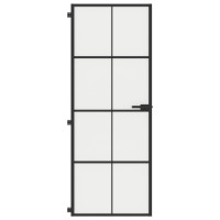 Produktbild för Innerdörr svart 76x201,5 cm härdat glas och aluminium slim