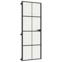 Produktbild för Innerdörr svart 76x201,5 cm härdat glas och aluminium slim