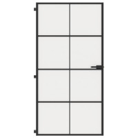 Produktbild för Innerdörr svart 102,5x201,5 cm härdat glas och aluminium slim