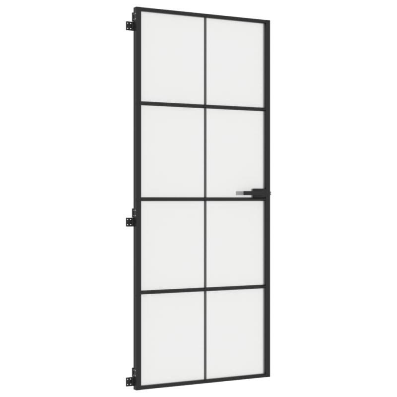 Produktbild för Innerdörr svart 83x201,5 cm härdat glas och aluminium slim