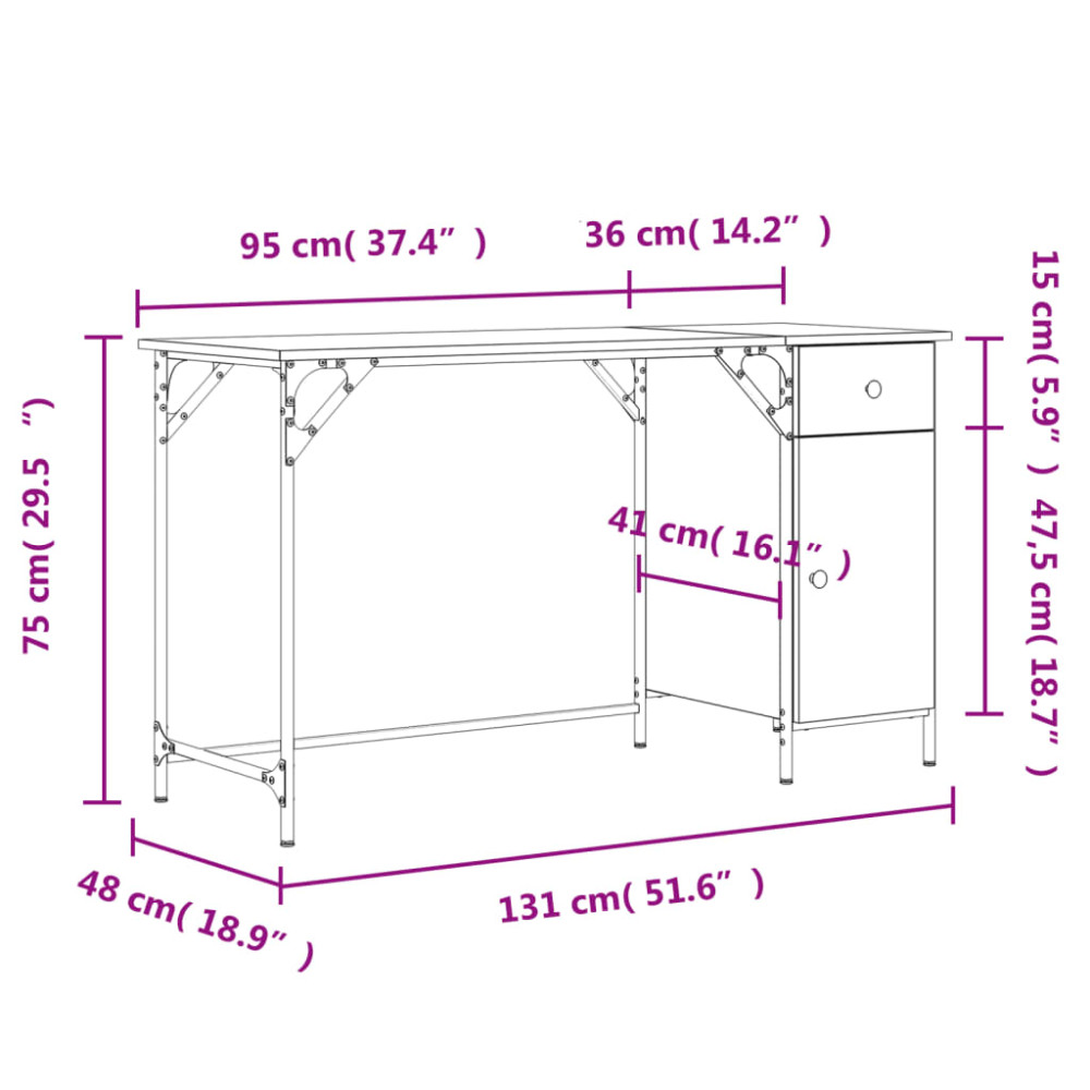 Produktbild för Datorskrivbord grå sonoma 131x48x75 cm konstruerat trä