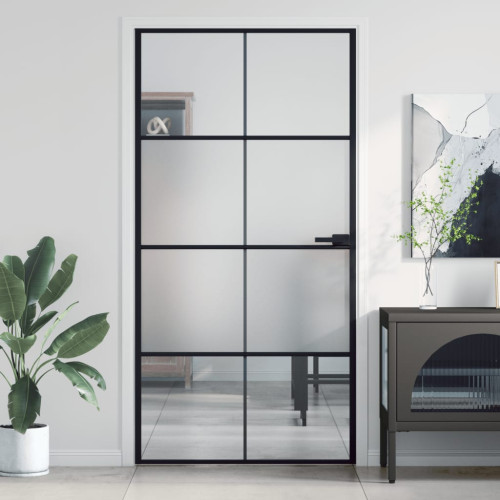 vidaXL Innerdörr svart 102,5x201,5 cm härdat glas och aluminium slim